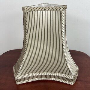 100% Silk Satin 12” Ivory Black Stripes Lamp Shade Bell Hexagonal Large